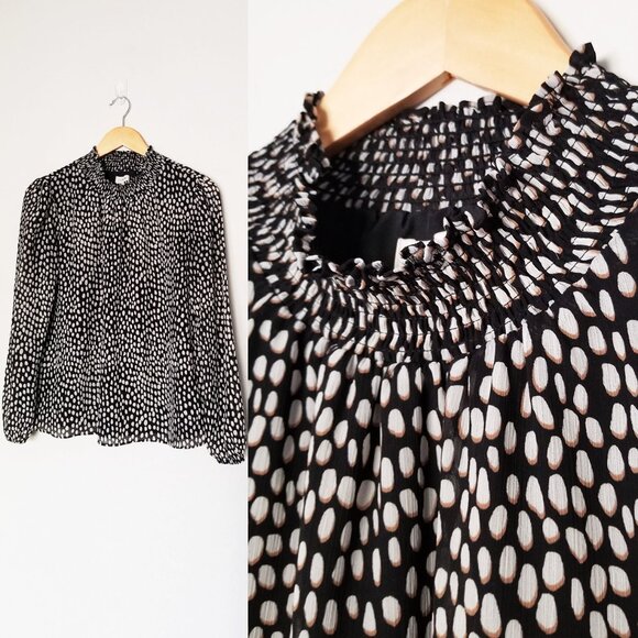 J. Crew Oncilla Cat Printed Smocked Neck Blouse Top Sizes S Chiffon Office Work - Picture 1 of 16